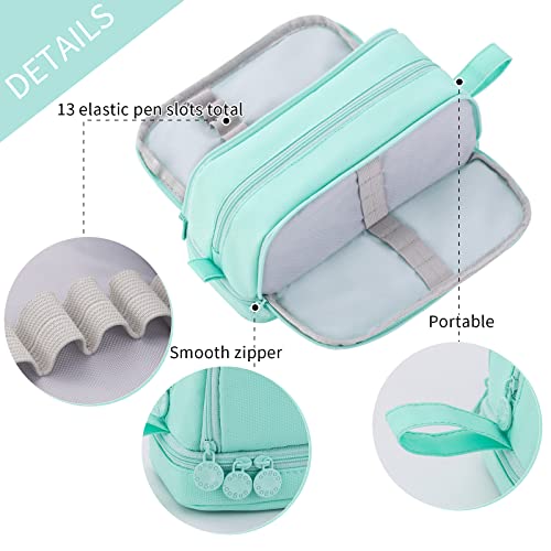 Image of CICIMELON Large Capacity Pen Pencil Case with 4 Compartments, Multi-Slot Pencil Pouch Bag Aesthetic School Supplies Organizer for Teens Adults (Mint Green)