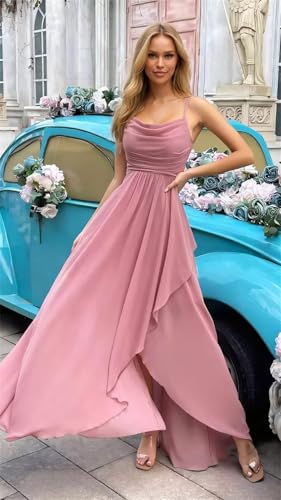 Chiffon Bridesmaid Dresses for Women with Spaghetti Straps 2025 A Line Formal Evening Gowns with Slit2