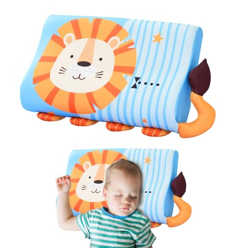 KBIBCK Almohada para Niños, Almohada para Dormir Infantil Calmly, Schlumme-Rkids Almohada con Funda para Niño, Almohada Ergonómica para Niños, Ideal para Niño de 3 a 12 Años (45 x 27 x 6 cm, León)