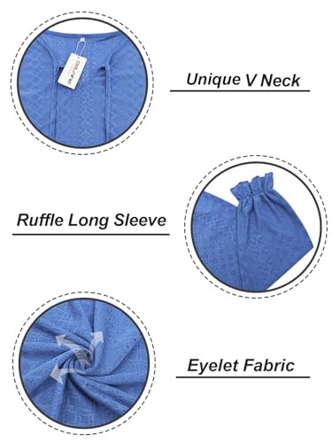 Image of DOLNINE Plus Size Tops for Women V-Neck Puff Long Sleeve Eyelet Drawstring Shirts