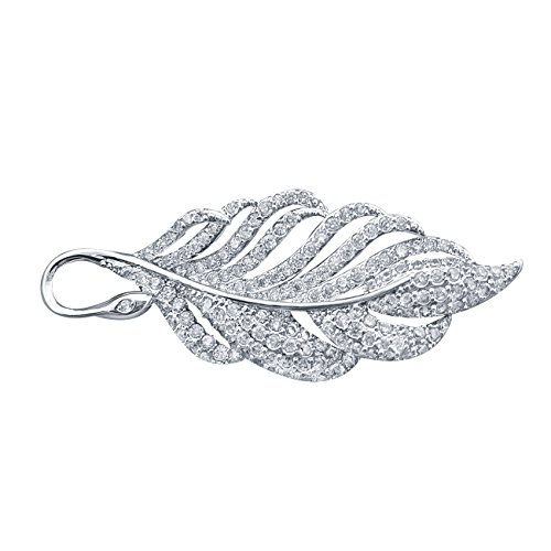 Broche Quke para mujer, plateado, con forma de hoja, con circonitas, para novia y boda