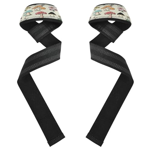 STAYTOP Cute Cartoon Mushrooms Wrist Straps for Weightlifting,Lifting Straps with Neoprene Cushioned Wrist Padded and Anti-Skid Silicone for Strength Training,Bodybuilding,Deadlifting