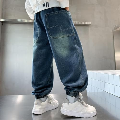 Kids Baggy Washed Jeans Casual Elastic Waist Loose Joggers Denim Pants with Pockets for Girls Boys 5-15 Years4