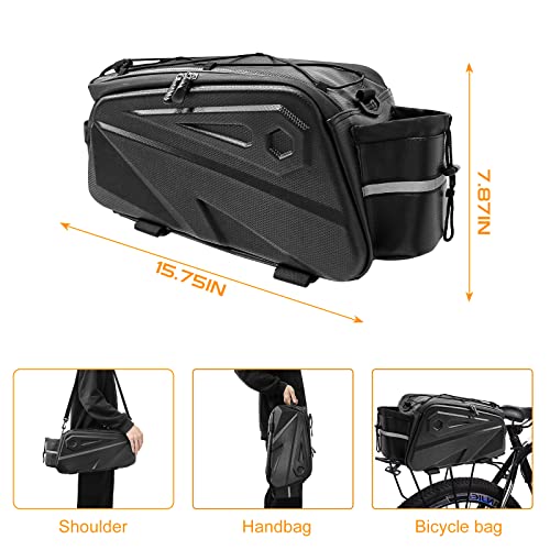 Monosmit Bike Rack Bag - Bike Trunk Reflective Rear Bag, 10L Capacity Waterproof Bike Carrier Backseat Bag, Double Water Resistant Zipper, Cycling Back Seat Cargo Pouch With Strap & Rain Cover #TOP4