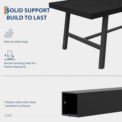Image of GarveeHome Industrial Dining Table for 2-4, 55 inch Heavy Duty Rectangular Kitchen Table with 2 inchx2 inch Metal Legs, Small Space Dining Table for Kitchen, Dining Room (Black, 55 inch Non-extendable)