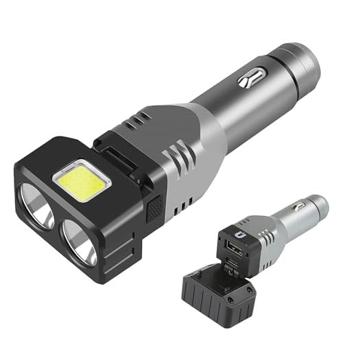 WINDFIRE Rechargeable Flashlight, Small Car Charger Flashlight, Emergency Automobile Flashlight with 4 Lighting Modes, 12V Car Plug in Cigarette Lighter Flashlight for Car