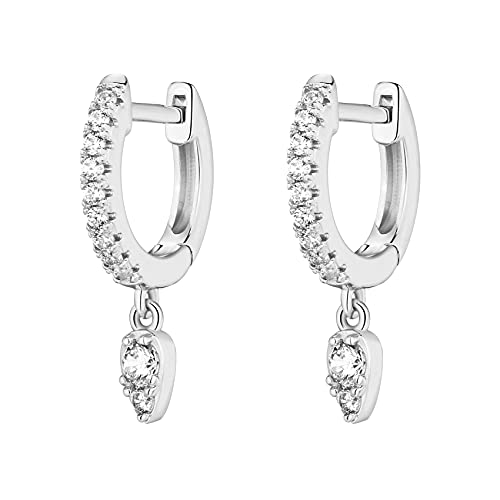 Pavoi 14K White Gold Plated 925 Sterling Silver Post Huggie With Dangle | Small Gold Hinged Hoop Earrings For Women | Trendy Tear Drop Shaped Cubic Zirconia Dangle Hoop Earrings |Cz Huggie Earrings #TOP2