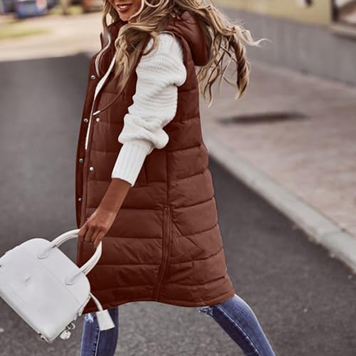 Womens Long Puffer Vest Winter Casual Sleeveless Full Zip Hooded Puffer Jacket Packable Lightweight Quilted Jacket Down Coats2
