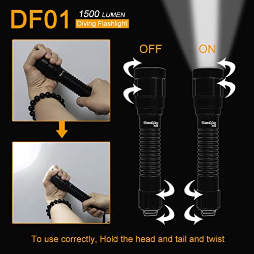 Securitying Df01 Scuba Diving Light, 1500 Lumens Mechanical Twist On/Off Underwater 150M Recreational Technical Diving Safety Flashlight, 9 Degrees Narrow Beam Ip68 Waterproof Submarine Dive Torch #TOP6