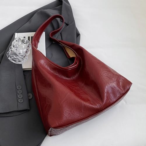Image of Women Vintage Hobo Bag Casual PU Leather Shoulder Bag Large Capacity Retro Tote Handbag Soft Underarm Bag Daily Dat