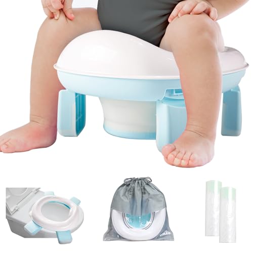 Image of Beavtaens Travel Potty, 2 in 1 Stable Training Seat with Liners for Toddler, Portable and Foldable Toilet with Handbag, Easy to Set Up and Clean, Apply to Car and Camping with Splash Guard(Aqua)