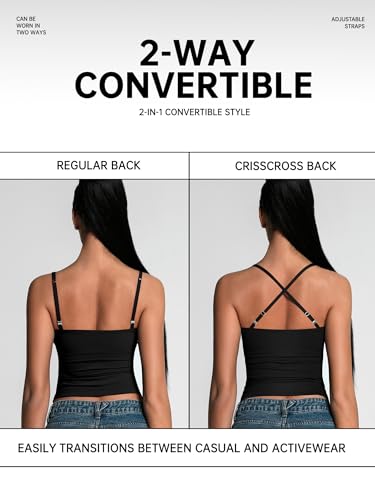 Image of 2 Pack Womens Cami Tank Scoop Neck Spaghetti Strap Tank Tops Basic Tight Camisole Shirts