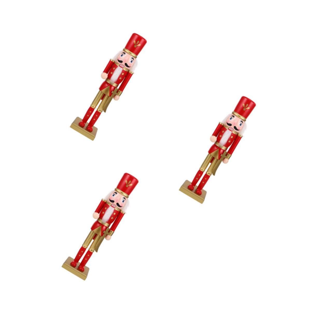 FRCOLOR 3 Pièces Casse-Noisette Décoratif en Bois Rouge, Figurine de Noël