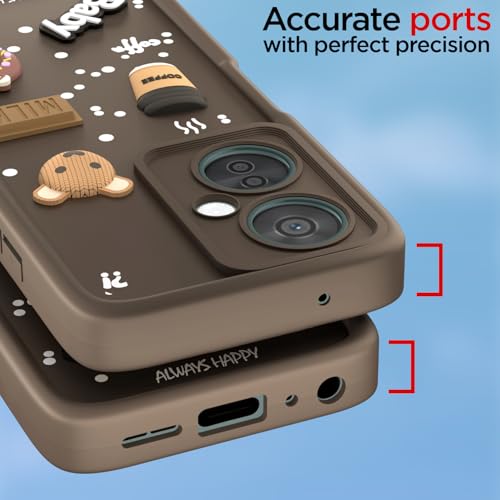 Image of Pikkme Back Cover for OnePlus Nord CE 3 Lite 5G / OnePlus Nord N30 5G | Cute Fun Cartoon 3D Bear Silicone Full Body Protection Bumper Cover (Brown)