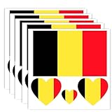 Lot de 20 tatouages drapeau de la Belgique, bannière belge, autocollants de décoration, rectangulaires, cœur, étanche, autocollants pour fête défilé Belgium (5 feuilles)