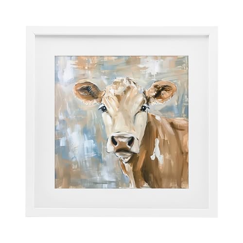 Brown Cow Abstract Farmhouse, 16 x 16 Inch Framed Print Under Glass