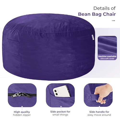 Image of HABUTWAY Bean Bag Chair: Giant 5' Memory Foam Furniture Bean Bag Chairs for Adults with Microfiber Cover 5Ft (Purple)