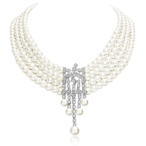 BABEYOND 1920s Gatsby Pearl Necklace Vintage Bridal Pearl Necklace Earrings