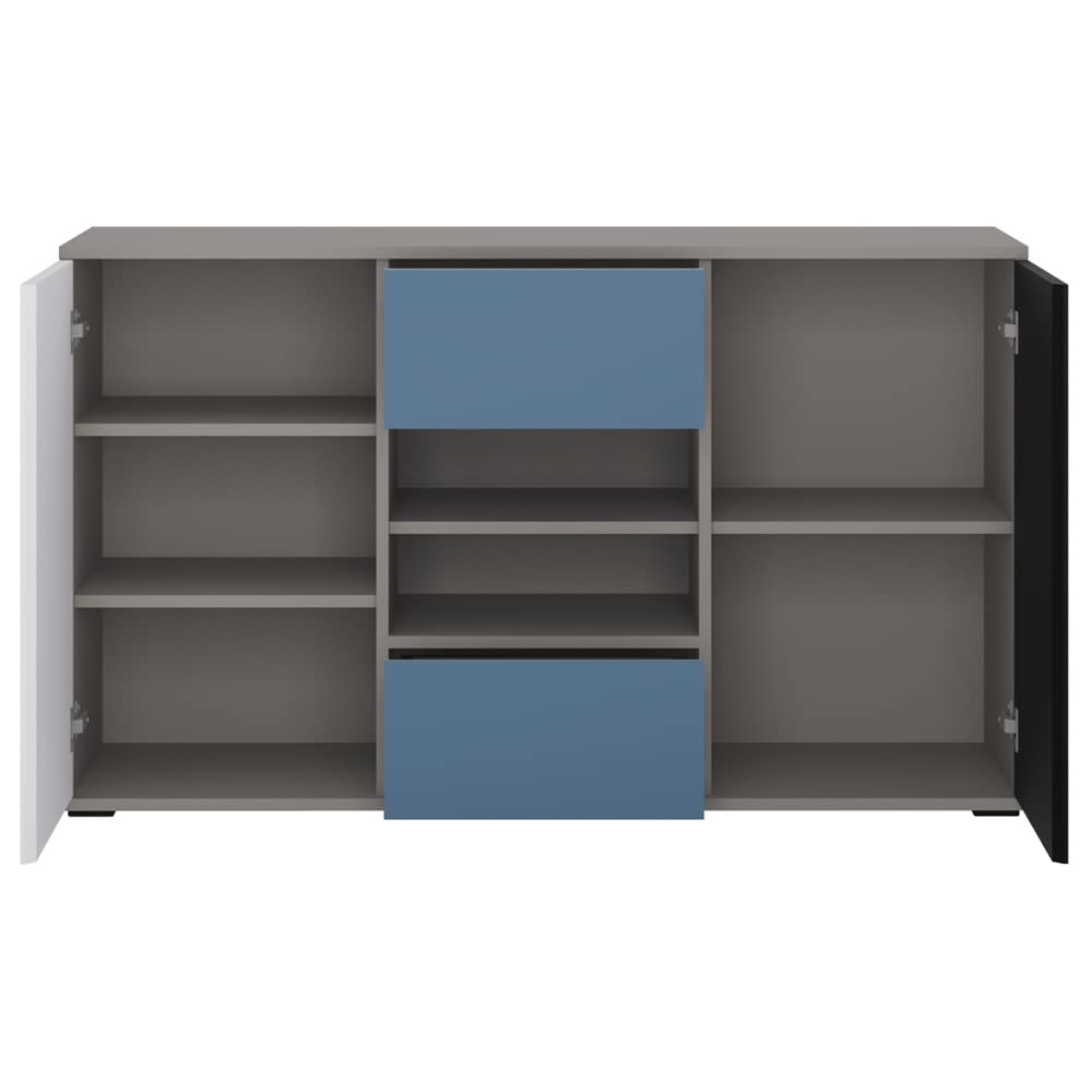 Lomadox Sideboard, Kommode, Anrichte Jugendzimmer, Kinderzimmer, Schlafzimmer in grau mit schwarz, weiß, blau, B/H/T: ca. 125,7/74,2/40 cm