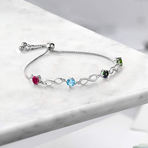 Gem Stone King 925 Sterling Silver Customized and Personalized Engraved Custom 4-Stone Gemstone Birthstone Keren Hanan Adjustable Infinity Tennis Bracelet For Women4