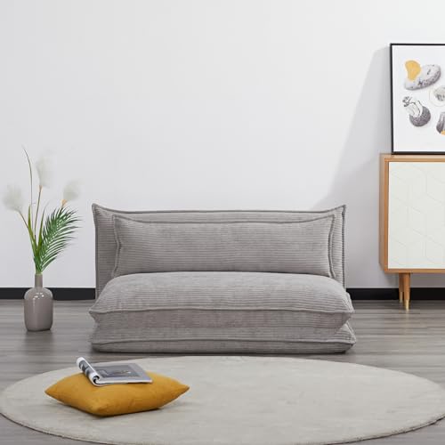 EVERGREENWEB – Sofá Cama Extensible, Futón Gris 2 Plazas - Sillón de Piso Regulable con Cojín, Colchón Doble para habitación pequeña, apartamento, Dormitorio | Hoshi