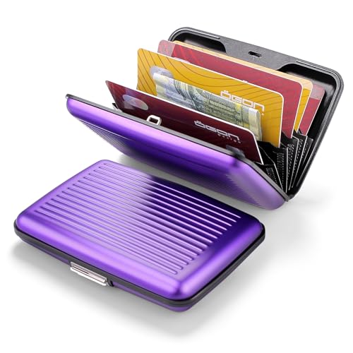 Image of OGON -DESIGNS- Aluminum card holder, RFID protection against fraud and demagnetization, compact wallet, Smart Case STOCKHOLM model (Aluminum Purple, Extra-secure lock)