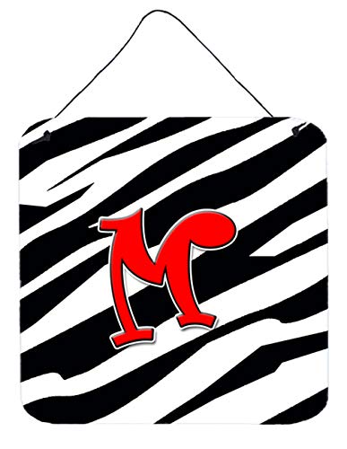 Caroline's Treasures CJ1024-MDS66 Letter M Initial Monogram - Zebra Red Wall or Door Hanging Prints Aluminum Metal Sign Kitchen Wall Bar Bathroom Plaque Home Decor, 6x6, Multicolor