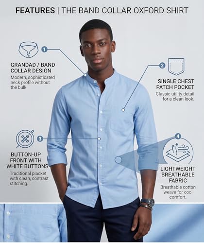 Image of Amazon Brand - INKAST Men's Cotton Blend Plain Solid Casual Shirt | Mandarin Collar | Full Sleeves | Regular Straight Fit | Office & Daily Casual Wear