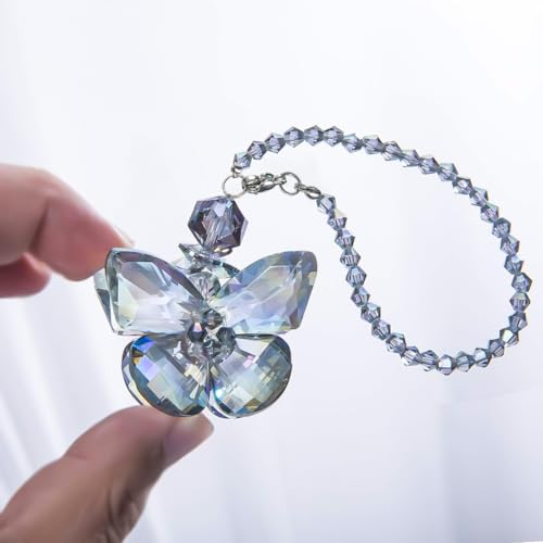 H&D HYALINE & DORA Crystal Glass Butterfly Car Key Charm Mirror Hanging Ornaments Gift (Butterfly-1)