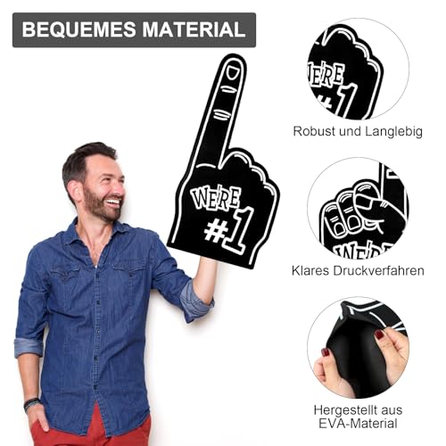 VOSSOT 2 Stück Schaumstoff Finger, 18-Zoll-Riesenschaumfinger Deutschland Fanartikel, EM 2024 Fanartikel, Fußball Europameisterschaft Schaumhand Nr.1, Inspirierend Sportfan Zubehör Schaumstoff Hand