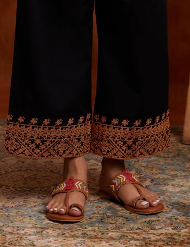 Image of Amazon Brand - Myx Women's Cotton Embroidered Palazzo Pants (Available in Plus Sizes)