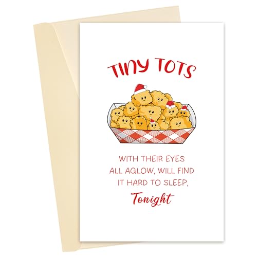 Heyshoo Funny Tater Tot Christmas Holiday Card, Cute Pun Foodie Xmas Gift Idea for Friend, Humor Merry Christmas Card for Tater Tots Lover