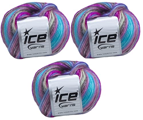 Image of Picasso (3 Pack) Light Shinny Yarn for Knitting & Crochet - Acrylic & Polyester Blend (3x1.76 Oz, 3x125 yds) - Dream-Green, Brown, Blue, Turquoise, Fuchsia