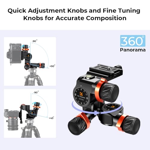 Miniatura 3 de K F Concept Gd-3w Geared Tripod Head, Cabezal De 3 Vías Para Trípodes,Cabezal De Cnc Process Aluminio Para Videocámaras,Equipamiento De Fotografía Y Cámara,Creación De Contenidos,Vlogging Carga 6kg