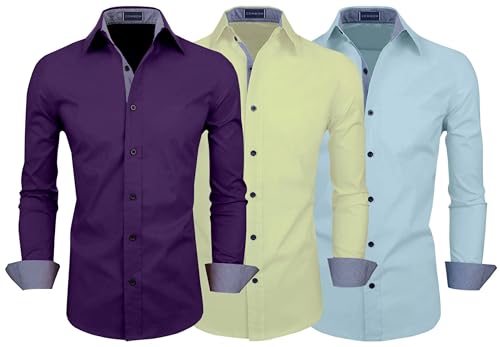Image of Zombom Men's Combo Regular Fit Cotton Blend Full Sleeve Casual Shirts Pack of 3