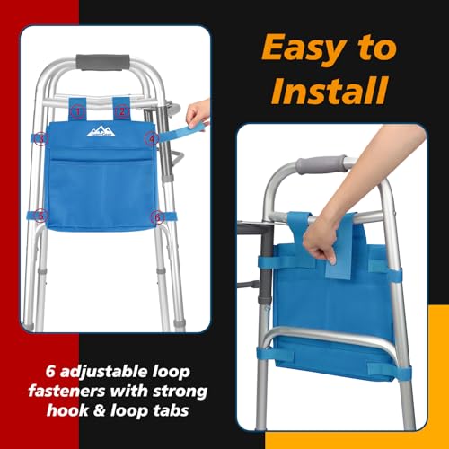 supregear Walker Side Bag, Water Resistant Accessory Basket Pouch for Folding Walkers, Lightweight Hand Free Storage Carrier Tote, Universal Size Seniors Caddy Attachment, Blue — view 3