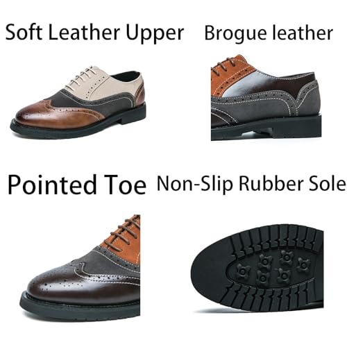 Mens Retro Brogue Multicolor Leather Dress Oxfords Shoes Casual Low Top Non-Slip Pointed Toe Derby Shoes for Formal Business Wedding4