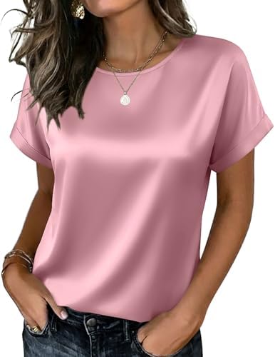 Zeagoo Satin Blouse for Women Business Casual Outfit Short Sleeve...