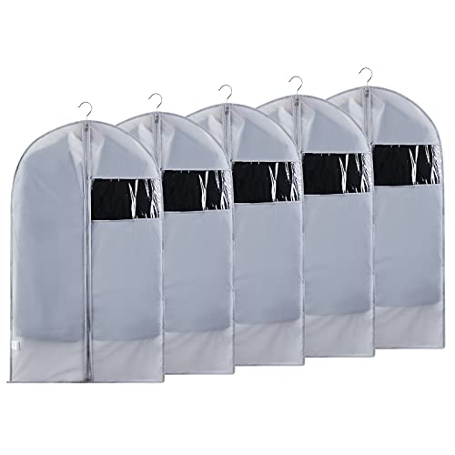 Niviy 5pcs Housse Vetements à Suspendre Fenêtre Transparente Visible housse Vetement Transport Voyage Anti Poussière Etanche Mite Humidité 60x100cm Gris Cover