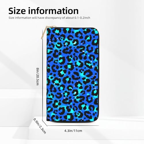 Leather Thin Slim Wallets for Women Men - Fashion Light Blue Leopard Print Card Wallet Holder with Zipper2