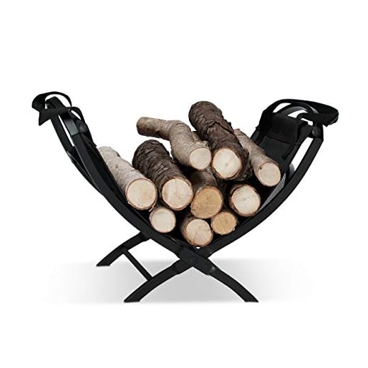 Relaxdays Cesta para Leña con Asas, Acero, Negro, 32 x 43.5 x 32 cm