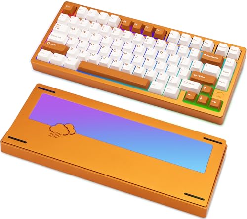 Image of KEEBMONKEY WOBKEY Rainy 75 Aluminum HMX /JWK Switches Mechanical Keyboard with Superior Acoustics, Wired, BT, 2.4G Wireless Connectivity (Pro Orange(Mirrored Glass Weight))
