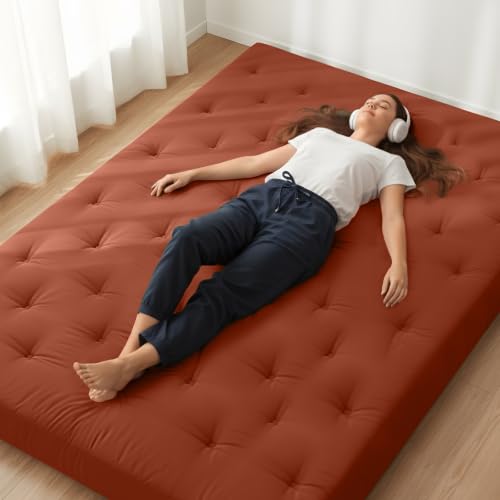 Image of ZonLi Japanese Floor Futon Mattress Full Size 75 inchx 54 inch, 100% Cotton Cover 6'' Thicken Tatami Mattress, Foldable Sleeping Pad, Portable Dormitory Tatami Mat, Roll Up Floor Lounger Bed for Adult