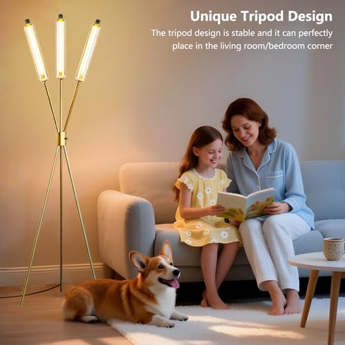 Image of Lightdot LED Tripod Floor Lamps for Living Room, Stepless Dimmable Modern Standing Tall Lamp with 360 LED LampHead,Mid Century Industrial Floor Lamp for Bedroom /Sofa Beside /Corner Decor-Gold