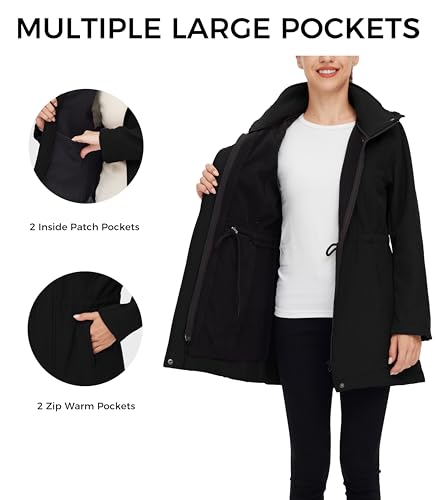 wantdo Women's Softshell Jacket Hooded Fleece Lined Waterproof Coat Warm Lightweight Insulated Windbreaker for Outdoor Hiking3