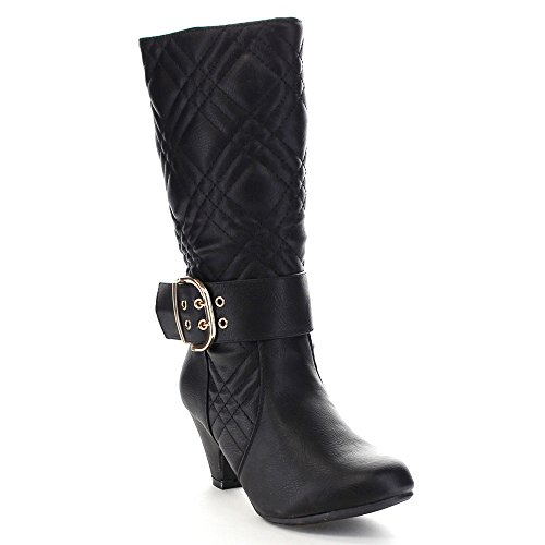 Lucky Top Cookie-1K Children Girl's Quilted Buckle Mid Heel Knee High Riding Boots