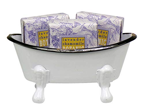 Mini Metal Bathtub Soap Set with 3 Shea Butter Moisturizing Soaps (Lavender Chamomile)