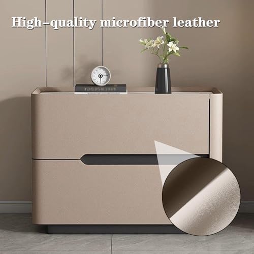 Gray Wooden Bedside Table with Drawers, Nightstand with Hidden Handles & Slate Top, Small Nightstands for Bedroom & Living Room, Perfect for Small Spaces, 45cm