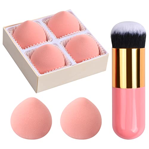Laughhe 4 Pièces Maquillage Éponge, Eponge Maquillage Fond de Teint Blender Maquillage, Professionnelle Éponge De Maquillage avec Pinceau de Maquillage pour Liquides, Crèmes et Poudres Cover