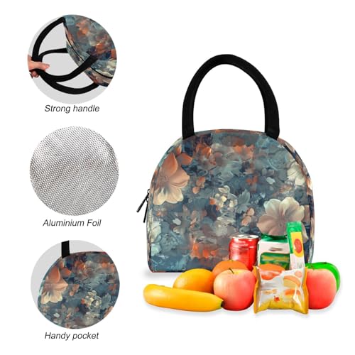 Backpack Lunch Bag Set Artwork Flowers Print, Big Storage Travel Backpacks with Insulated Lunch Box for Office Hiking Picnic4